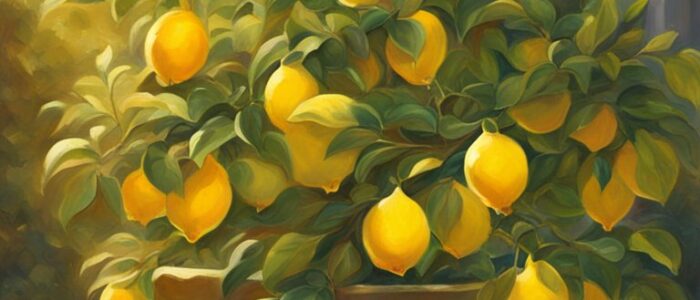 mediterranean garden potted lemon citrus tree background wallpaper illustration 6