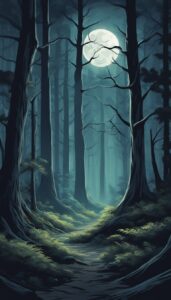 night forest background wallpaper aesthetic illustration 1