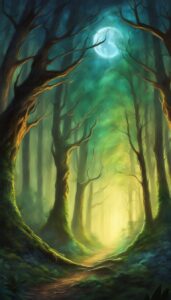 night forest background wallpaper aesthetic illustration 4