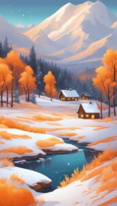 orange snow winter background wallpaper illustration aesthetic 1