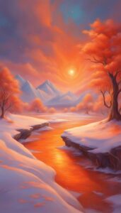 orange snow winter background wallpaper illustration aesthetic 4