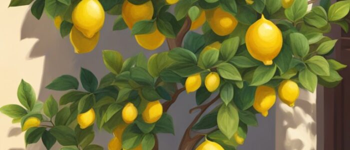 patio potted lemon citrus tree background wallpaper illustration 1