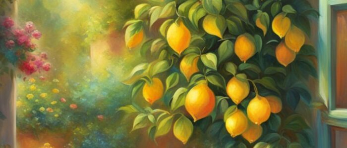 patio potted lemon citrus tree background wallpaper illustration 3