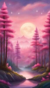 pink pine tree background aesthetic wallpaper illustration 4