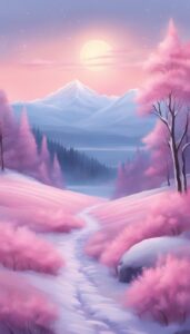 pink snow winter background wallpaper illustration aesthetic 3
