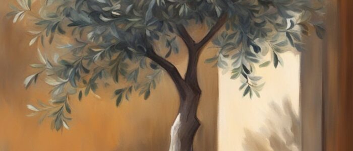 potted Mediterranean olive tree background wallpaper aesthetic illustration 1