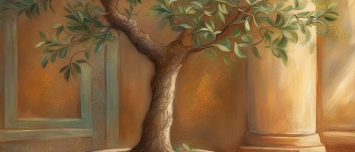 potted Mediterranean olive tree background wallpaper aesthetic illustration 2