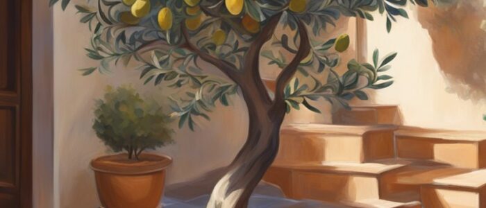 potted Mediterranean olive tree background wallpaper aesthetic illustration 3