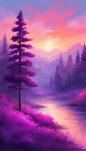 purple pine tree background aesthetic wallpaper illustration 4