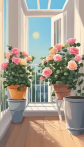 roses in pots on balcony romantic idea 1