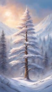 snowy winter pine tree background aesthetic wallpaper illustration 1