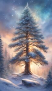 snowy winter pine tree background aesthetic wallpaper illustration 2