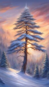 snowy winter pine tree background aesthetic wallpaper illustration 3