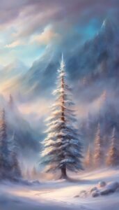 snowy winter pine tree background aesthetic wallpaper illustration 4