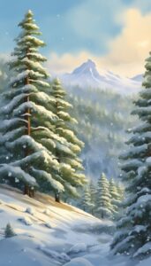 snowy winter pine tree background aesthetic wallpaper illustration 6