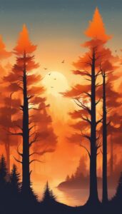 sunset pine tree background aesthetic wallpaper illustration 2