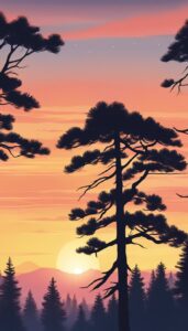 sunset pine tree background aesthetic wallpaper illustration 3