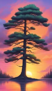 sunset pine tree background aesthetic wallpaper illustration 4
