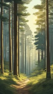 vintage pine tree background aesthetic wallpaper illustration 1