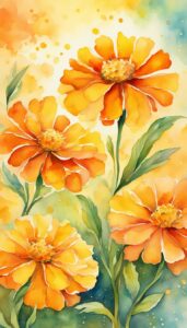 watercolor art marigold flower background wallpaper aesthetic illustration 4