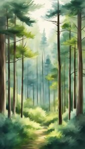 watercolor art pine tree background aesthetic wallpaper illustration 1