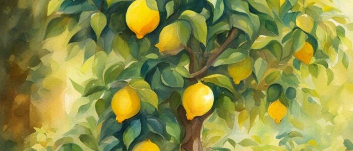 watercolor art potted lemon citrus tree background wallpaper illustration 4