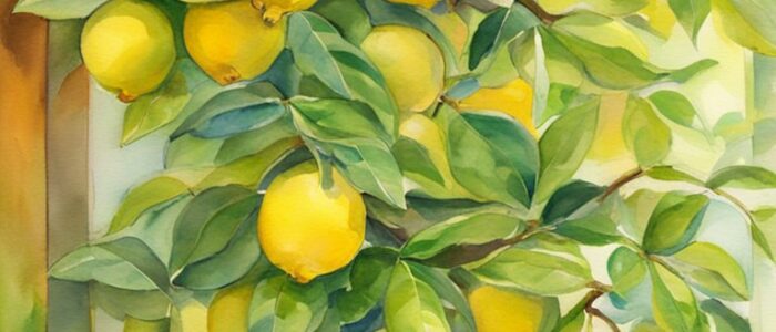watercolor art potted lemon citrus tree background wallpaper illustration 5