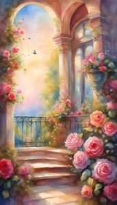 watercolor roses on balcony romantic idea 1