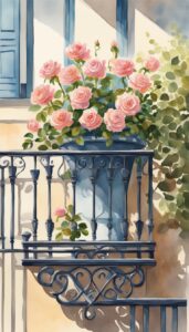 watercolor roses on balcony romantic idea 2