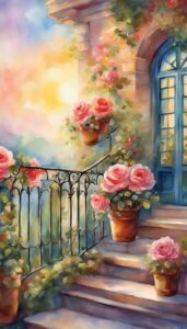 watercolor roses on balcony romantic idea 5