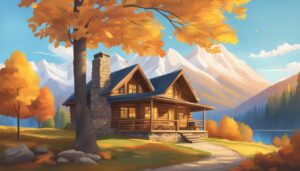 landscape Mountain Cabin Autumn Aesthetic Idea 1