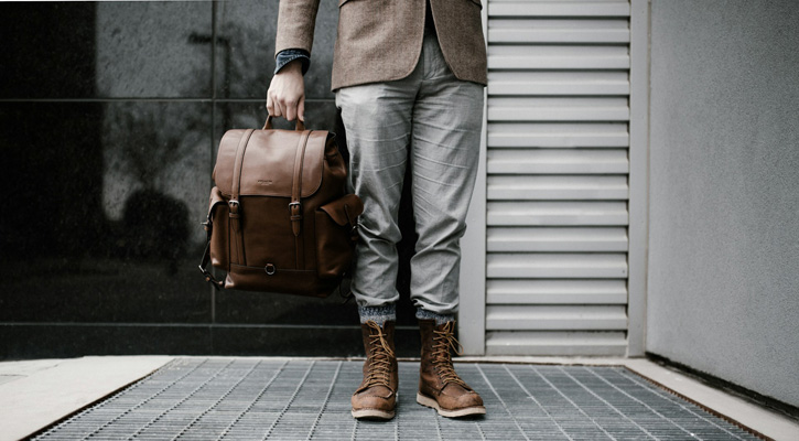 man with stylish leather backpack