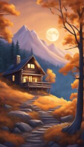 night Mountain Cabin Autumn Aesthetic Idea 1