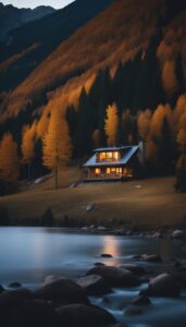 night Mountain Cabin Autumn Aesthetic Idea 2