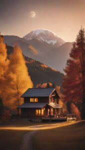 night Mountain Cabin Autumn Aesthetic Idea 3