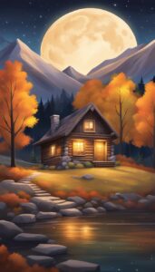 night Mountain Cabin Autumn Aesthetic Idea 4