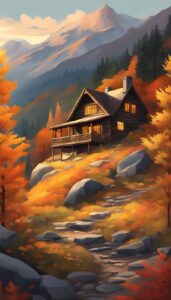 orange Mountain Cabin Autumn Aesthetic Idea 1