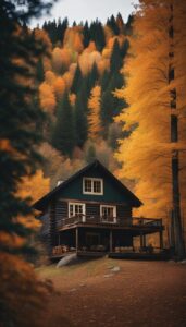 orange Mountain Cabin Autumn Aesthetic Idea 2