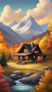 orange Mountain Cabin Autumn Aesthetic Idea 4