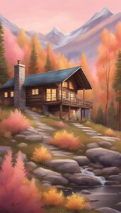 pink Mountain Cabin Autumn Aesthetic Idea 2