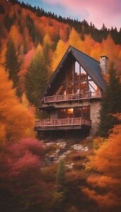 pink Mountain Cabin Autumn Aesthetic Idea 3