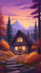 purple Mountain Cabin Autumn Aesthetic Idea 1