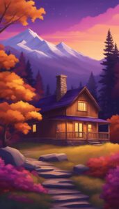 purple Mountain Cabin Autumn Aesthetic Idea 2