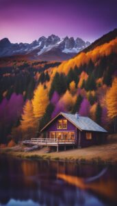 purple Mountain Cabin Autumn Aesthetic Idea 3