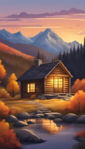 sunset Mountain Cabin Autumn Aesthetic Idea 1