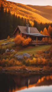 sunset Mountain Cabin Autumn Aesthetic Idea 2