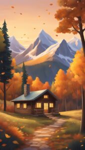 sunset Mountain Cabin Autumn Aesthetic Idea 3