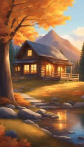 watercolor Mountain Cabin Autumn Aesthetic Idea 1