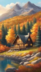 watercolor Mountain Cabin Autumn Aesthetic Idea 2