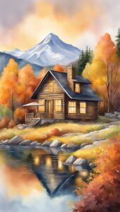 watercolor Mountain Cabin Autumn Aesthetic Idea 3